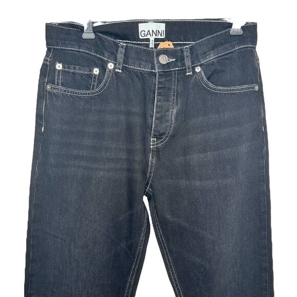 GANNI Sheldon Black Slit Hem Straight Leg Jeans Cotton Size 28 x32 Classic Denim - Picture 6 of 12